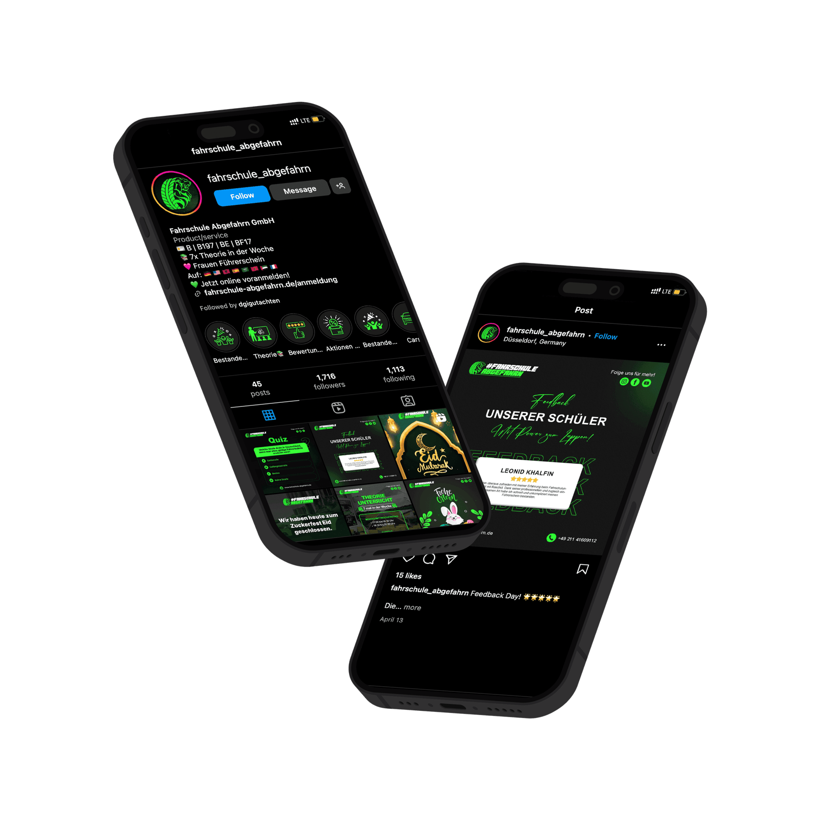 Instagram Social Media Kanal Abgefahrn Fahrschule düsseldorf